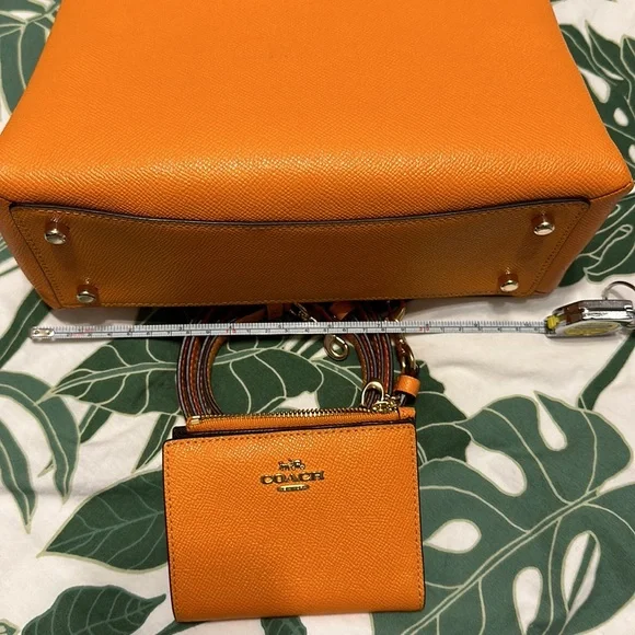 Used Orange Coach Mini Bag w/ Strap and Matching Wallet - Picture 13 of 16